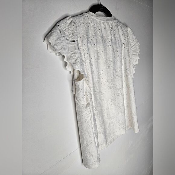 Urban Romantics White Eyelet Flutter Sleeve Blouse Spring Summer Vacation Size M - Picture 8 of 8